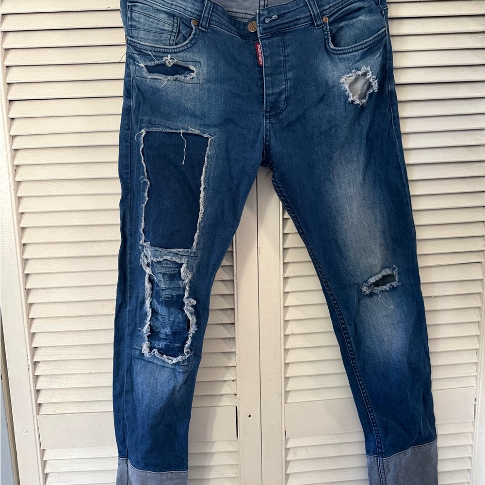 DSQUARED Relaxed Fit Distressed Blue Jeans